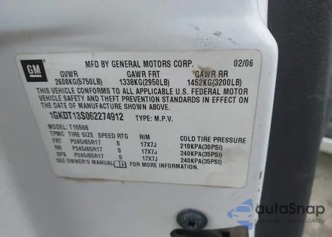 2006 GMC Envoy Slt z USA, uszkodzony, nr VIN 1GKDT13S062274912